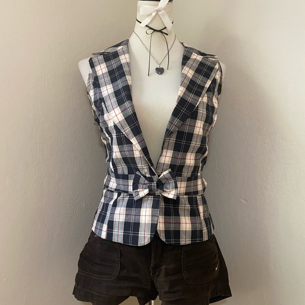 Burberry Plaid Vest - Black, White, Pink